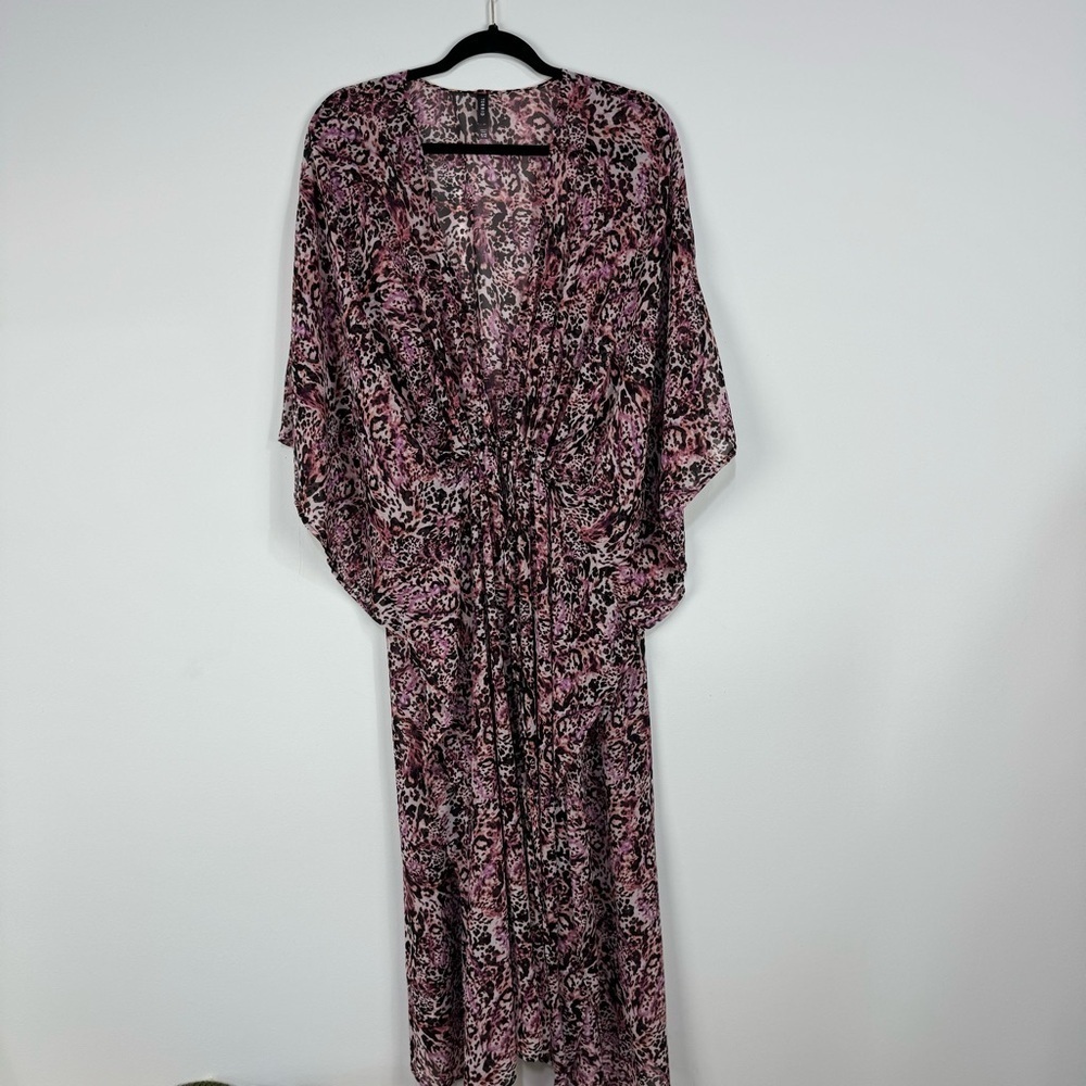 Torrid Pink Leopard Cheetah Animal Print Mesh Sheer Kimono Swim Swimsuit Coverup